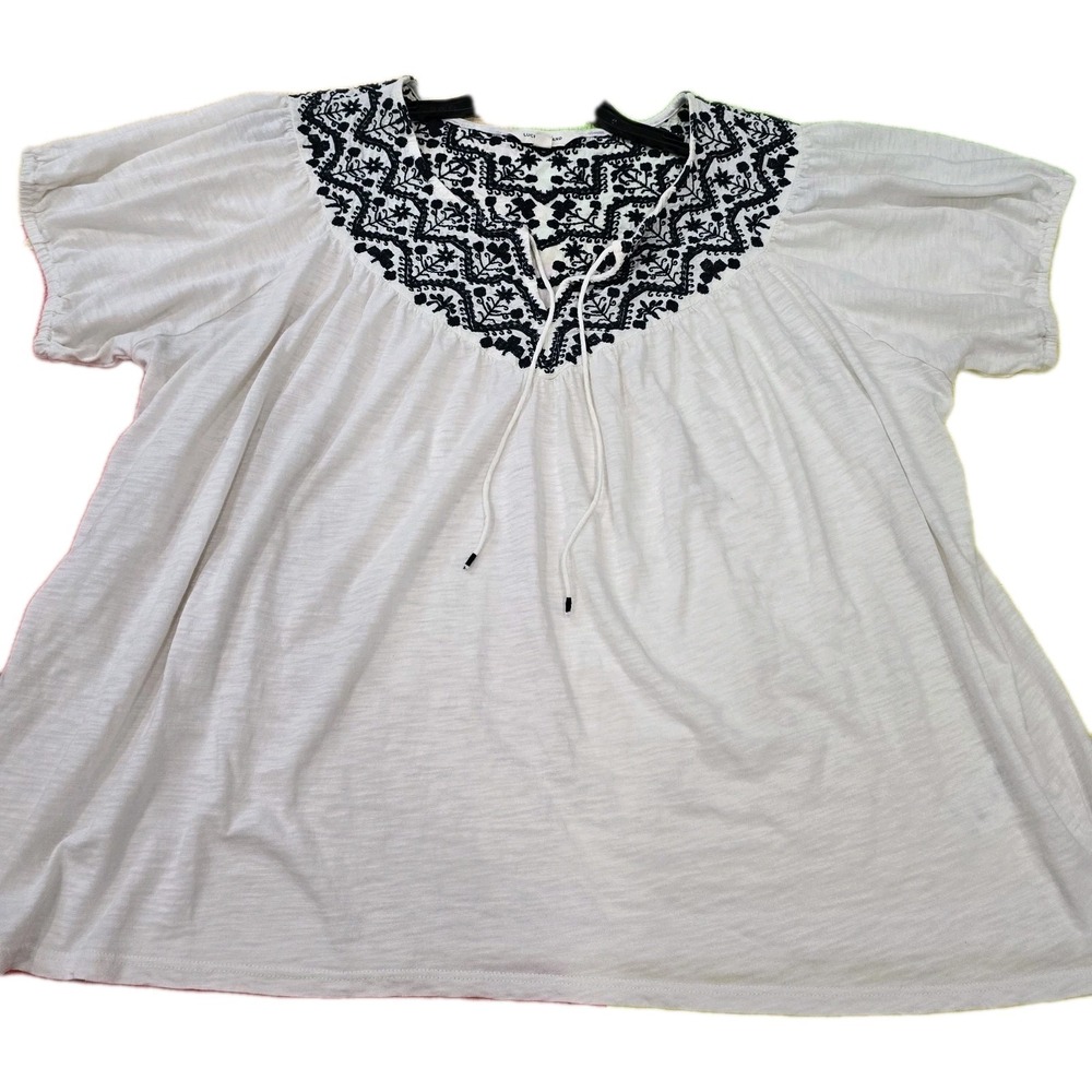 Lucky Brand Boho Embroidered Peasant Top Plus‎ Size 1X Cream Ivory Slub Knit